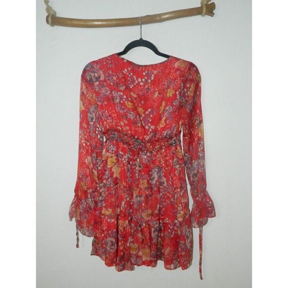 Free People Mini Dress Closer to the Heart Red Floral Boho Chic X-Small - Picture 8 of 11
